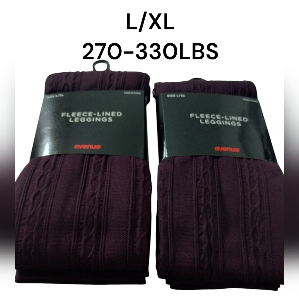 2-Women's Fleece Lined Textured Burgundy Leggings size L/XL 270+330lbs Cozy Warm